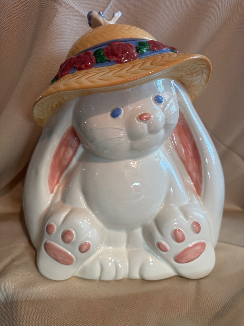 Vintage Treasure Craft Bunny Rabbit Easter Bonnet Cookie Jar WITH BOX Excellent